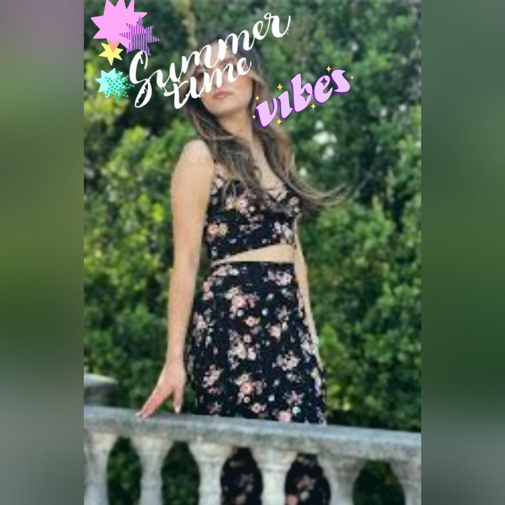 Rewind Black Floral Mini Skirt Set